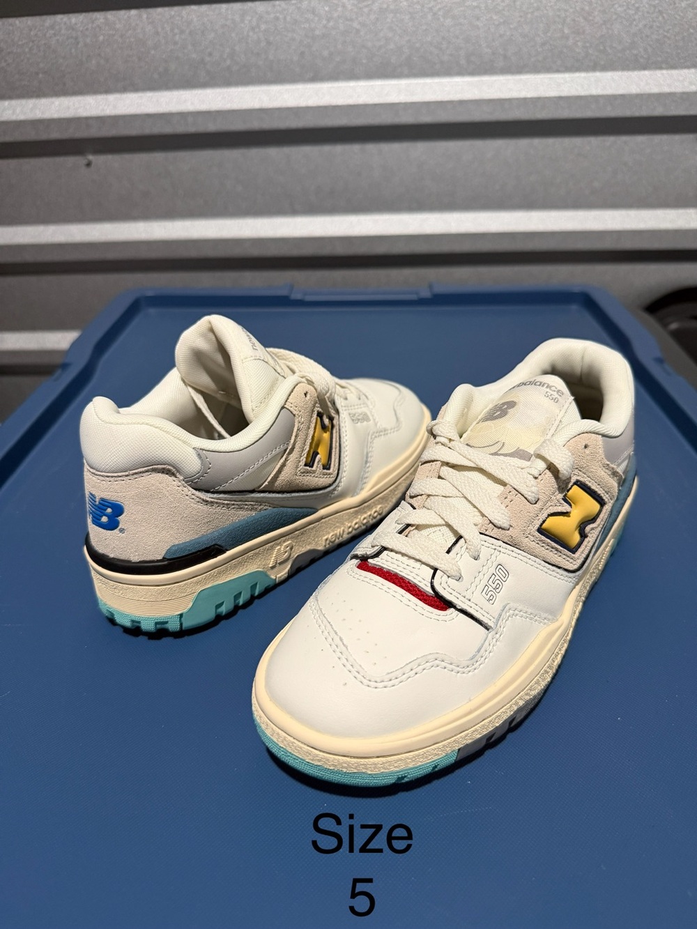 New Balance Kids Sneakers in White, Yellow & Light Blue